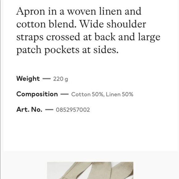 H&M Home Cotton Linen Blend Light Beige Apron Unisex Korean style - Picture 8 of 12